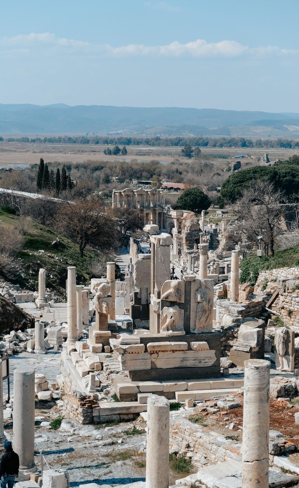 Wide downhill view of Curetes Street leading toward the Library of Celsus