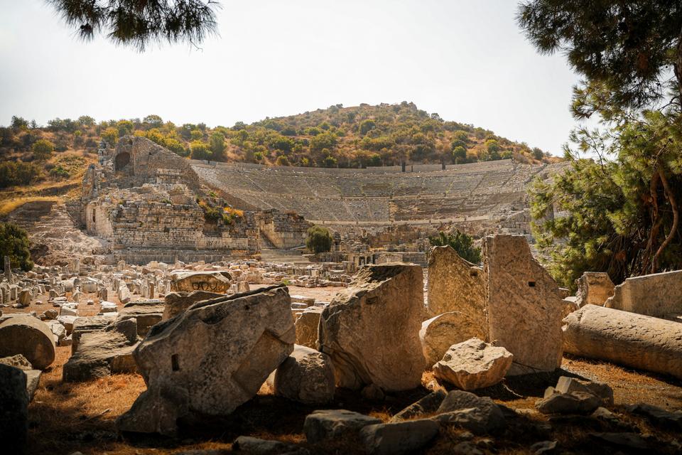 Wide stone seating tiers of the Great Theater of Ephesus